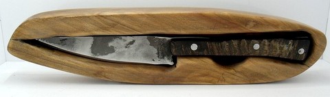 Couteau corse Padovani,Stylet à la génoise carbone et corne de chèvre + coffret olivier
